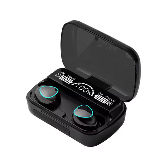 Audífono Bluetooth M10 con estuche LED, fondo blanco, envío gratis Chile